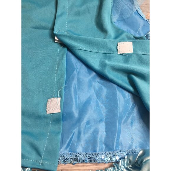 Kids Blue Sequin Glittery Tulle Dress With Ruffle Sleeves - Back Velcro Closure - Picture 7 of 10